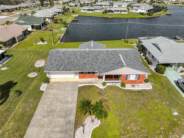 aerial view with a water view