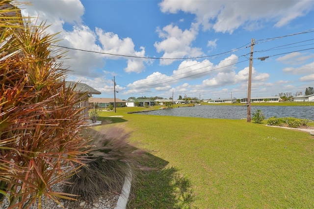 view of yard with a water view