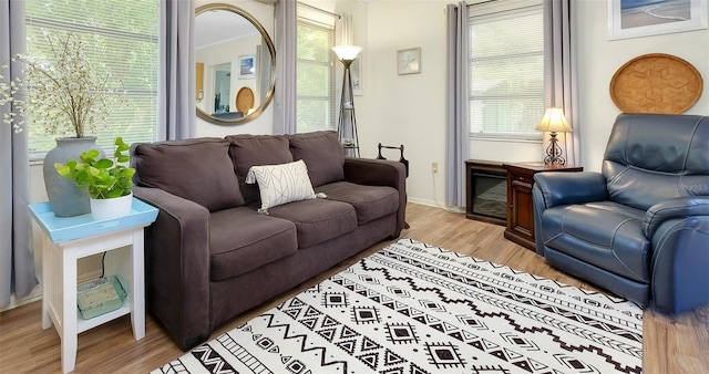 living room with light hardwood / wood-style flooring