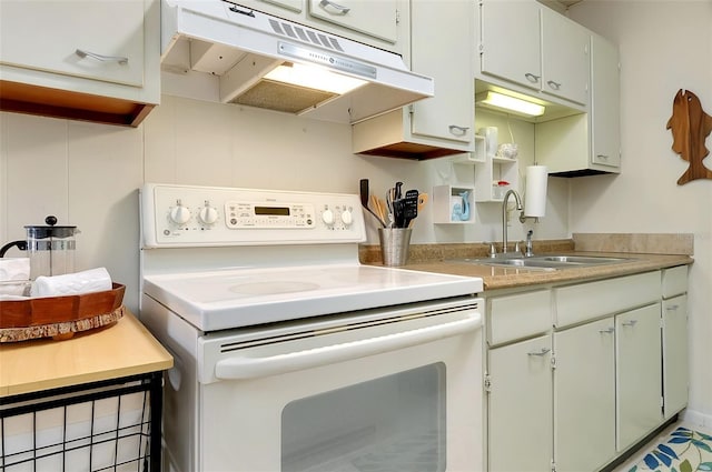 kitchen with sink and white electric stove