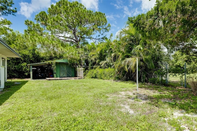 view of yard with a storage shed