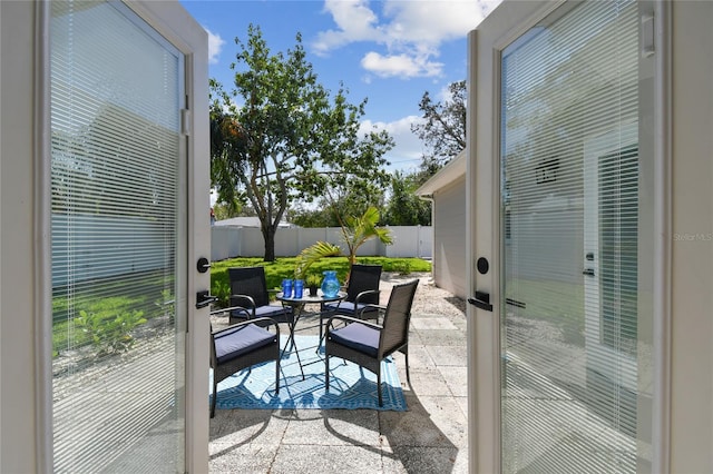 balcony with a patio area