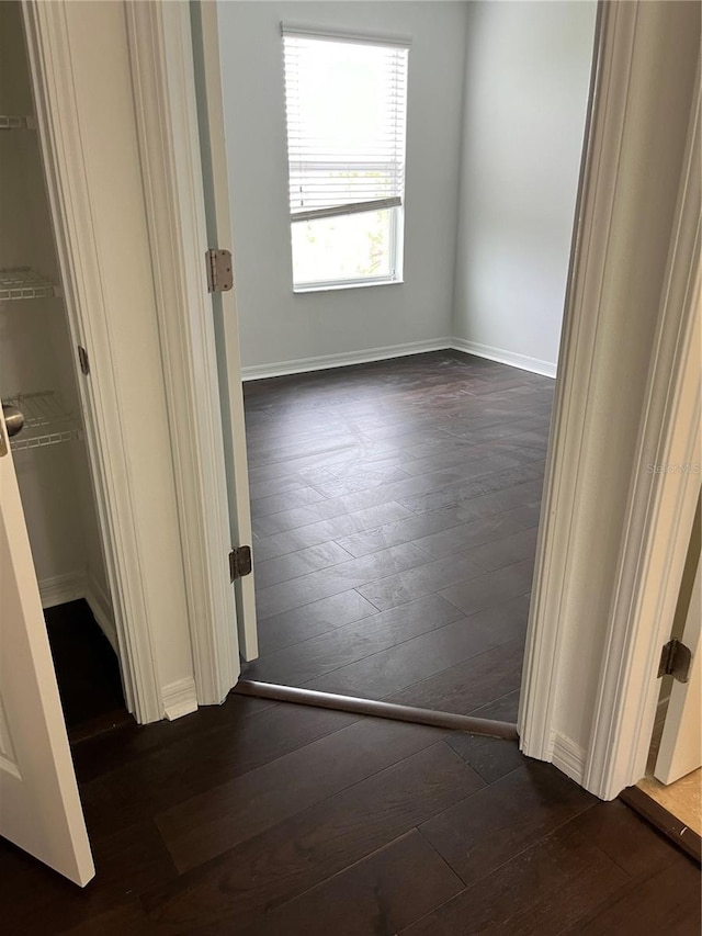 hallway with dark hardwood / wood-style floors