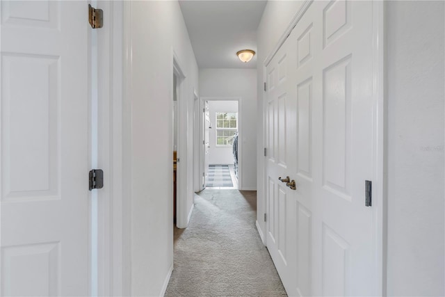 hall with baseboards and carpet flooring