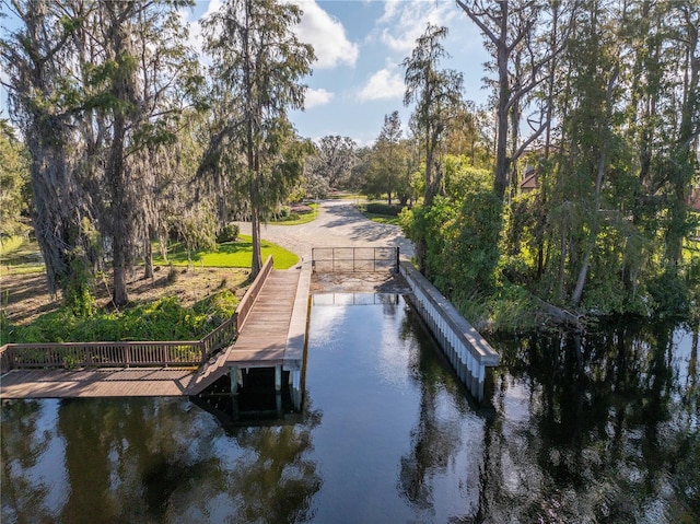 view of dock with a water view