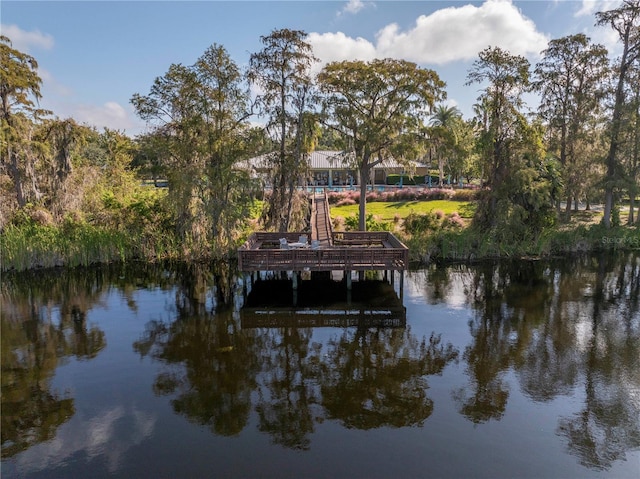 view of dock with a water view