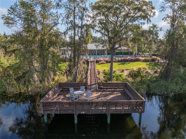 view of dock featuring a deck with water view