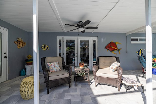 view of patio with ceiling fan and french doors