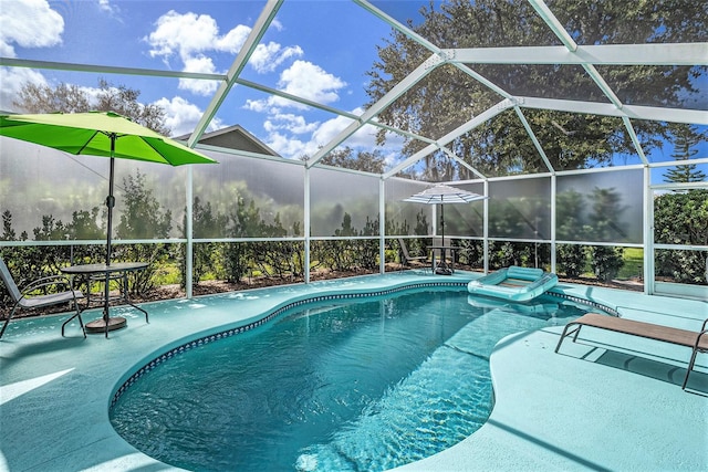 view of pool featuring a patio and a lanai