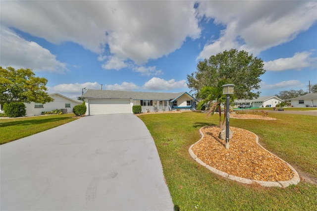 ranch-style house with a front lawn and a garage