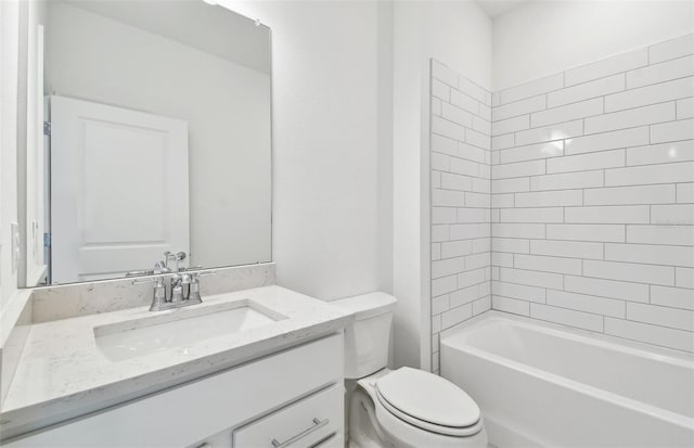 bathroom featuring toilet, shower / tub combination, and vanity