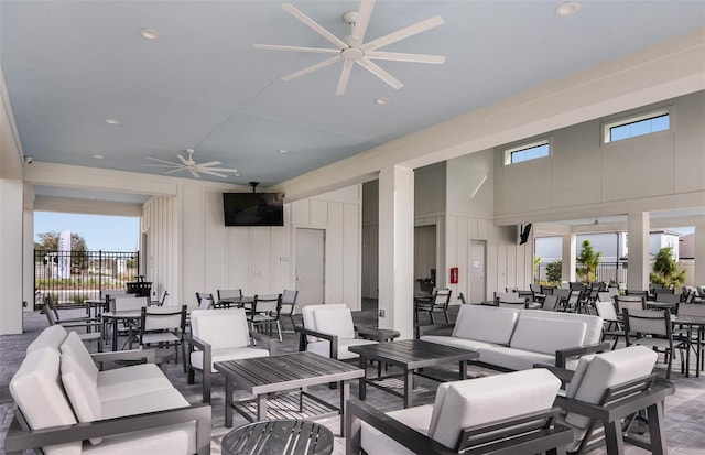 view of patio featuring ceiling fan and an outdoor hangout area