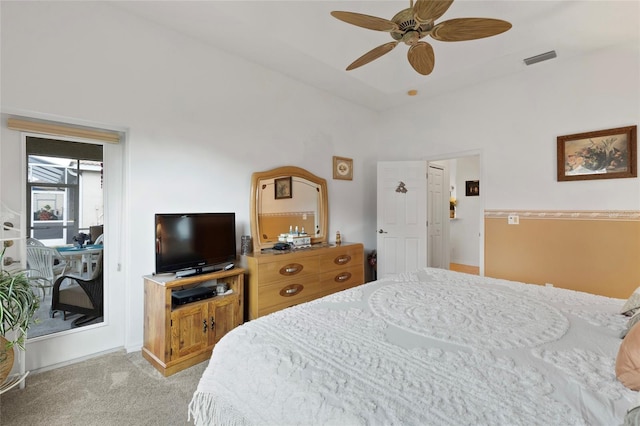 5195 Highbury Cir, Sarasota, FL 34238 - bedroom with a ceiling fan, visible vents, and light carpet