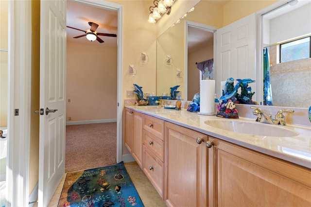 bathroom featuring vanity and ceiling fan