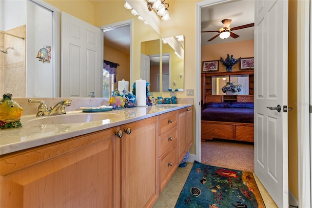 bathroom with vanity and ceiling fan