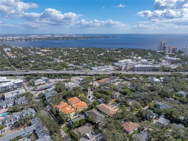 bird's eye view featuring a water view