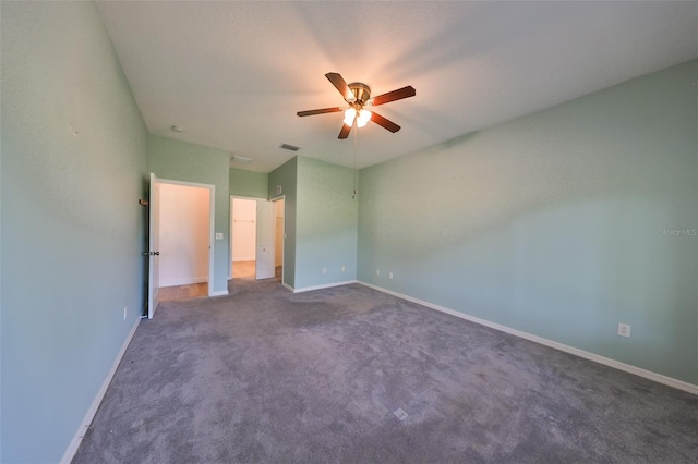 unfurnished bedroom featuring carpet and ceiling fan