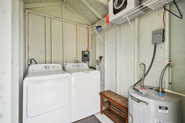 laundry area featuring separate washer and dryer and water heater