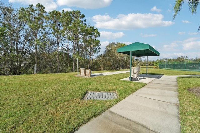 view of property's community with a yard