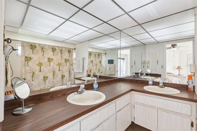 bathroom featuring vanity and ceiling fan