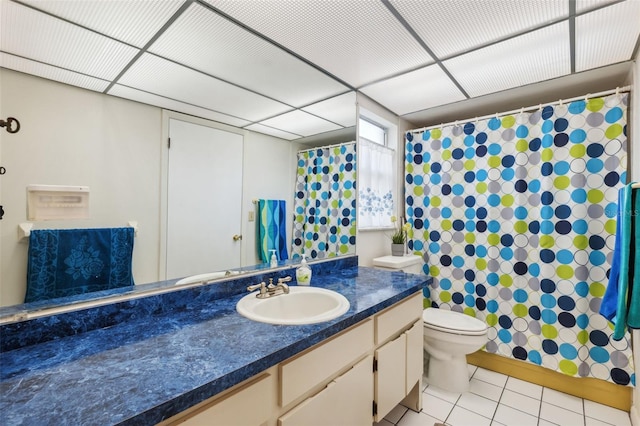 bathroom featuring toilet, vanity, and tile patterned floors