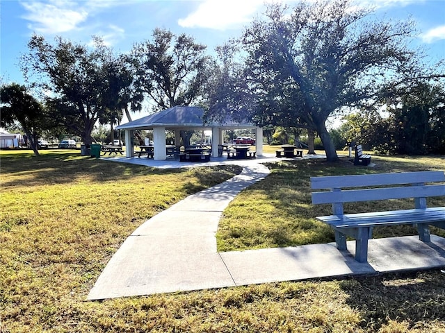 view of community featuring a gazebo and a yard