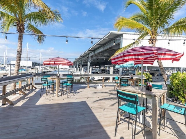 deck featuring a water view