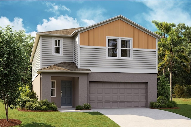 view of front facade with a front lawn and a garage