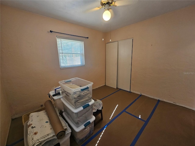 bedroom with a closet and ceiling fan