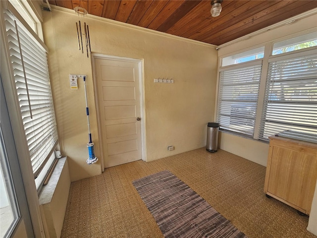 interior space with wood ceiling and a wealth of natural light