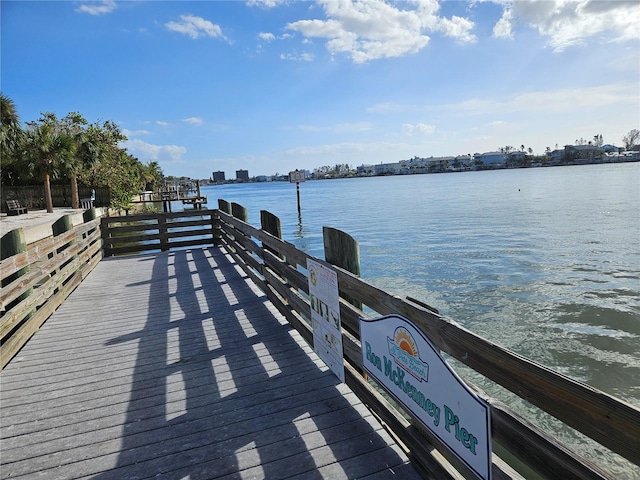 view of dock with a water view