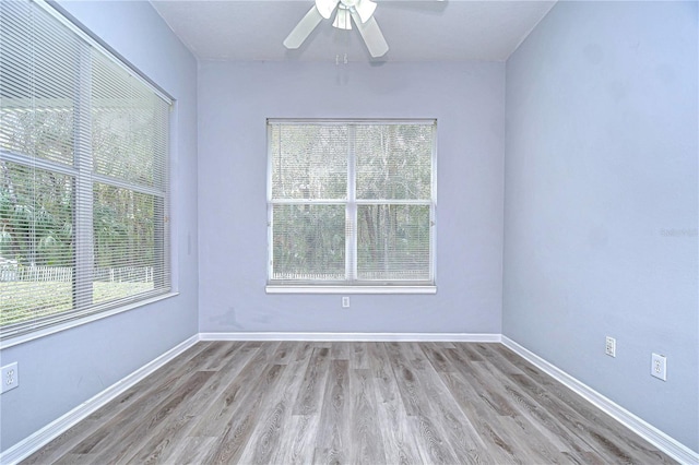 unfurnished room with light wood finished floors, baseboards, and a wealth of natural light