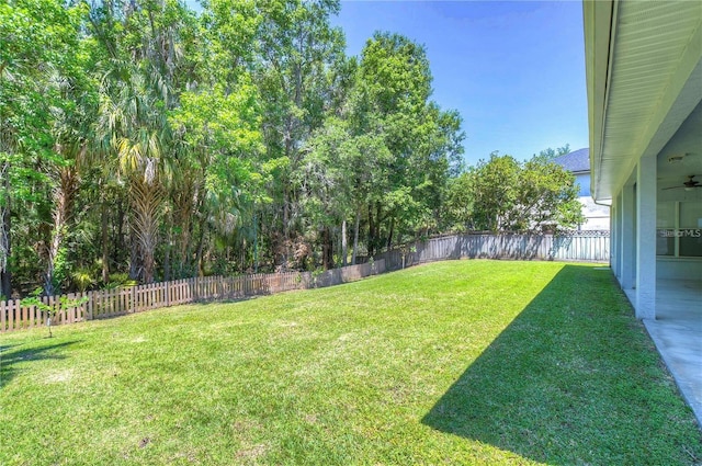 view of yard with a fenced backyard