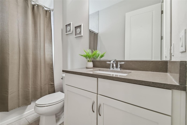 101 Brookover Ln, Brandon, FL 33511 - full bathroom with toilet, shower / bath combo with shower curtain, tile patterned flooring, and vanity