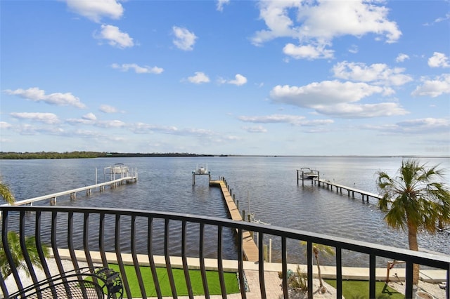 dock area with a water view