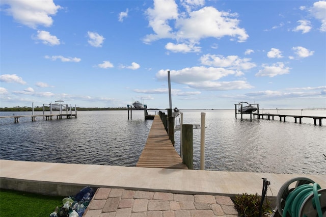 dock area with a water view