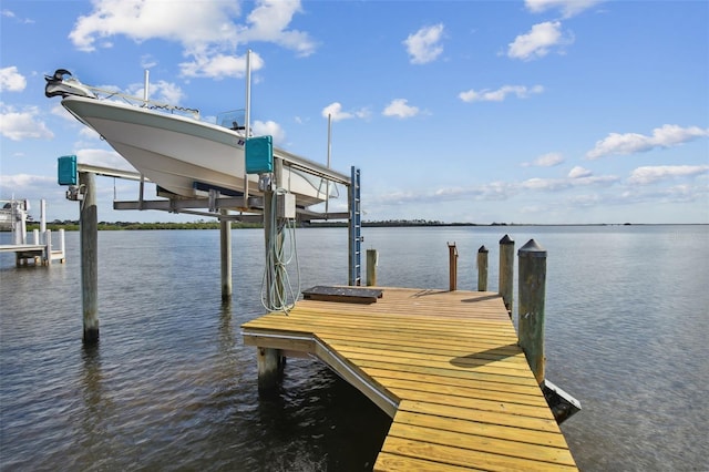 dock area with a water view