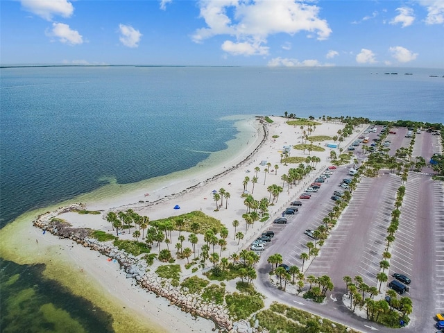 drone / aerial view with a view of the beach and a water view