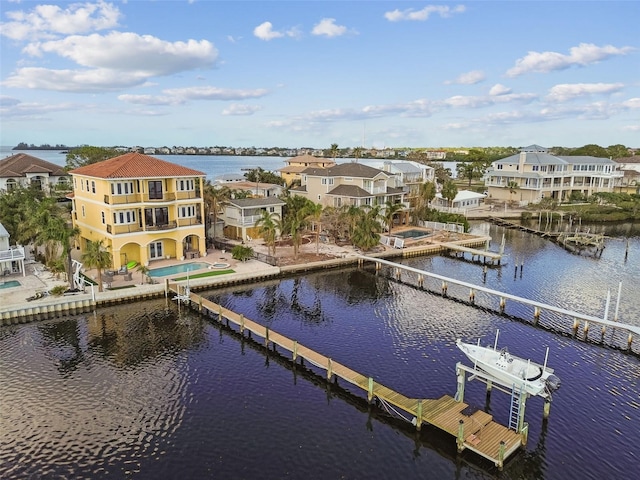 exterior space with a water view