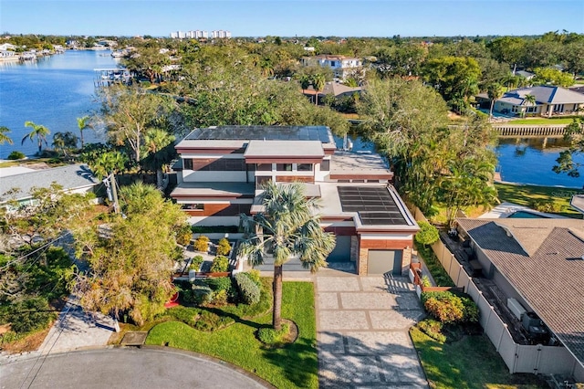 aerial view with a water view