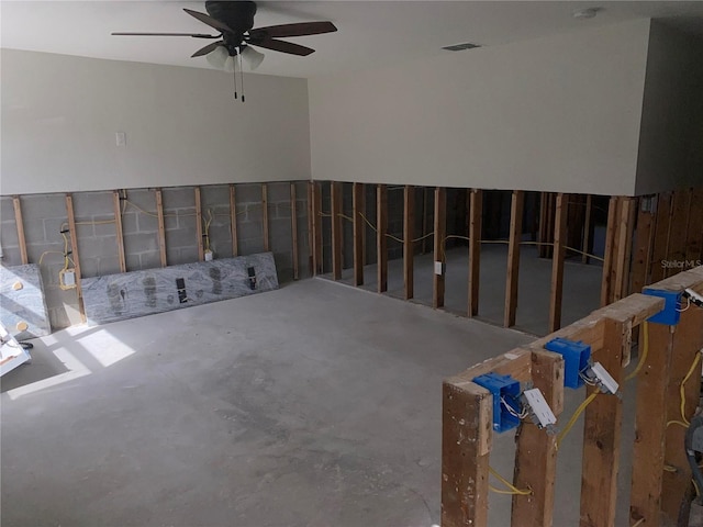 unfurnished room featuring ceiling fan and concrete flooring