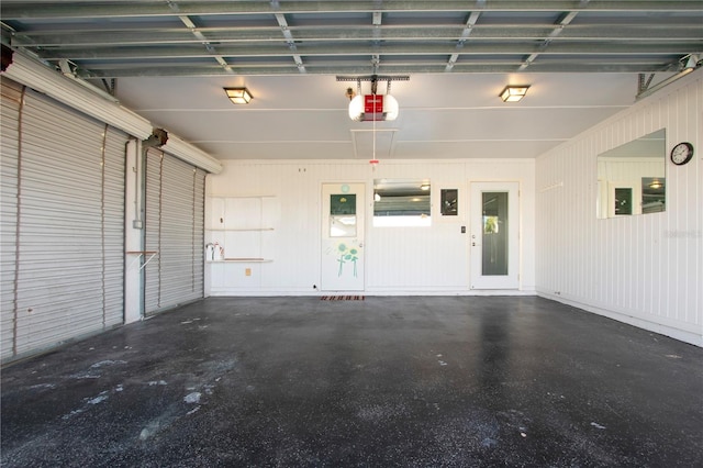 garage with a garage door opener