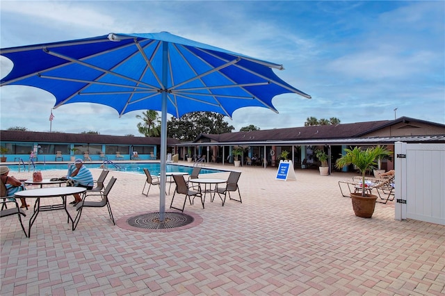 view of swimming pool with a patio