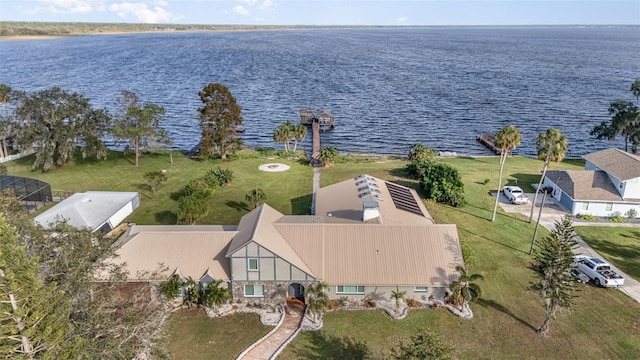 aerial view with a water view