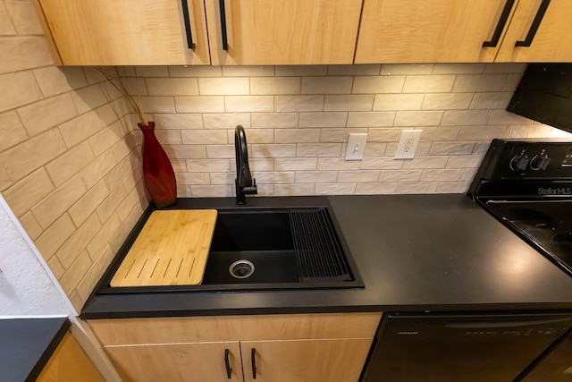 kitchen with backsplash, sink, and light brown cabinets