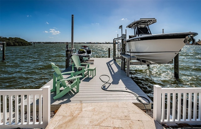 dock area with a water view