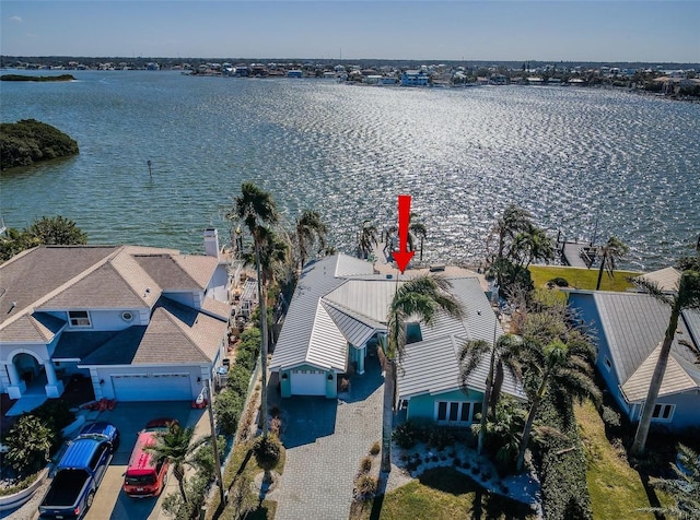 bird's eye view featuring a water view