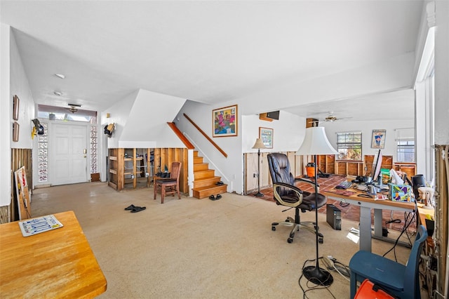 home office featuring ceiling fan