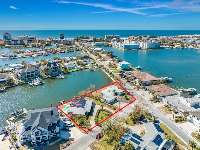 aerial view with a water view