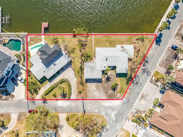 5412 Pali Way, St Pete Beach, FL 33706 - aerial view of property's location featuring property parcel outlined, a pool, and a nearby body of water